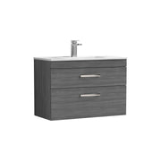 Nuie Athena 800mm 2 Drawer Wall Hung Vanity Unit with Minimalist Basin - Anthracite Woodgrain