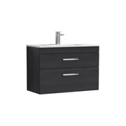 Nuie Athena 800mm 2 Drawer Wall Hung Vanity Unit with Minimalist Basin - Charcoal Black