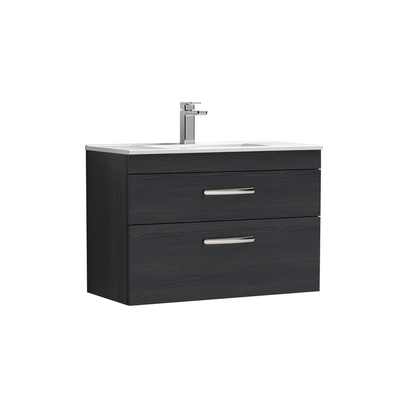 Nuie Athena 800mm 2 Drawer Wall Hung Vanity Unit with Minimalist Basin - Charcoal Black