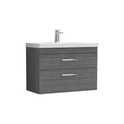 Nuie Athena 800mm 2 Drawer Wall Hung Vanity Unit with Thin Edge Basin - Anthracite Woodgrain