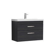Nuie Athena 800mm 2 Drawer Wall Hung Vanity Unit with Thin Edge Basin - Charcoal Black