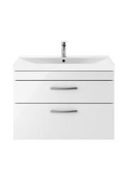 Nuie Athena 800mm 2 Drawer Wall Hung Vanity Unit with Thin Edge Basin - Gloss White
