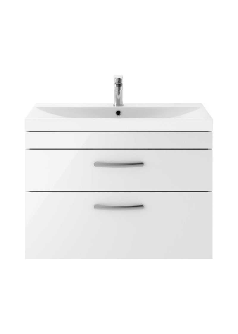 Nuie Athena 800mm 2 Drawer Wall Hung Vanity Unit with Thin Edge Basin - Gloss White