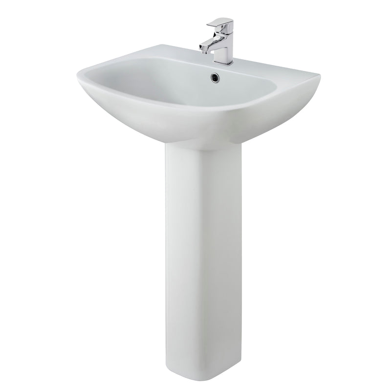 Nuie Ava 545mm 1 tap hole ceramic basin and full pedestal in white