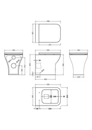 Nuie Ava back to wall toilet pan line drawing with dimensions