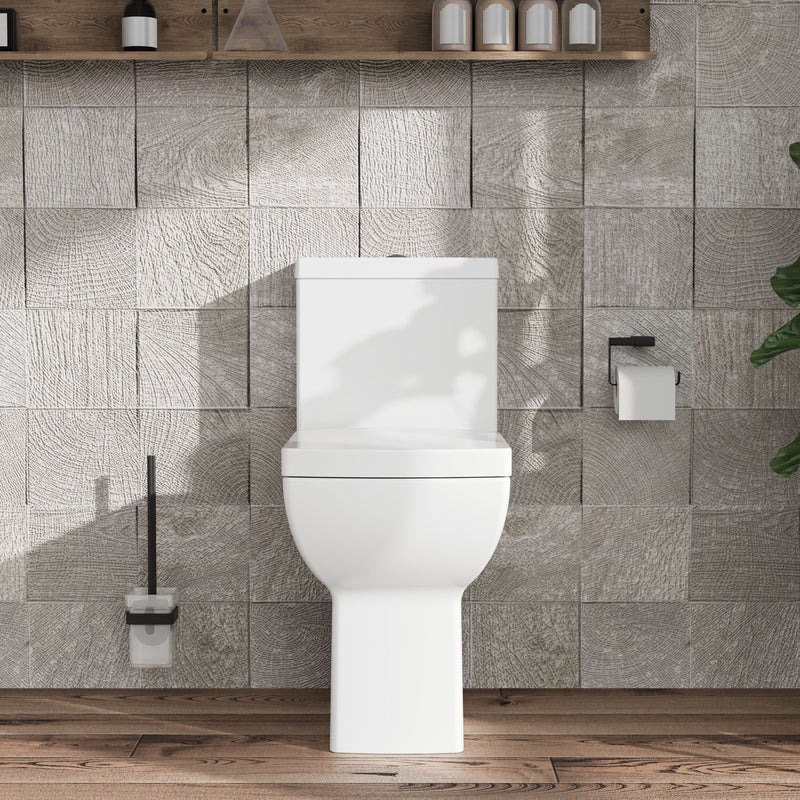 Nuie Ava rimless comfort height close coupled toilet in a contemporary bathroom