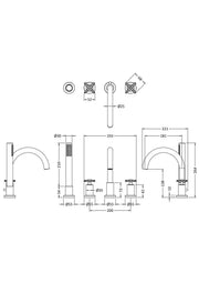 Nuie Aztec 4 Tap Hole Bath Shower Mixer Chrome dimensions diagram CLX334S