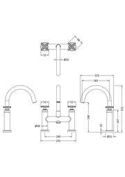 Nuie Aztec Bath Filler Brushed Brass dimensions diagram CLX853