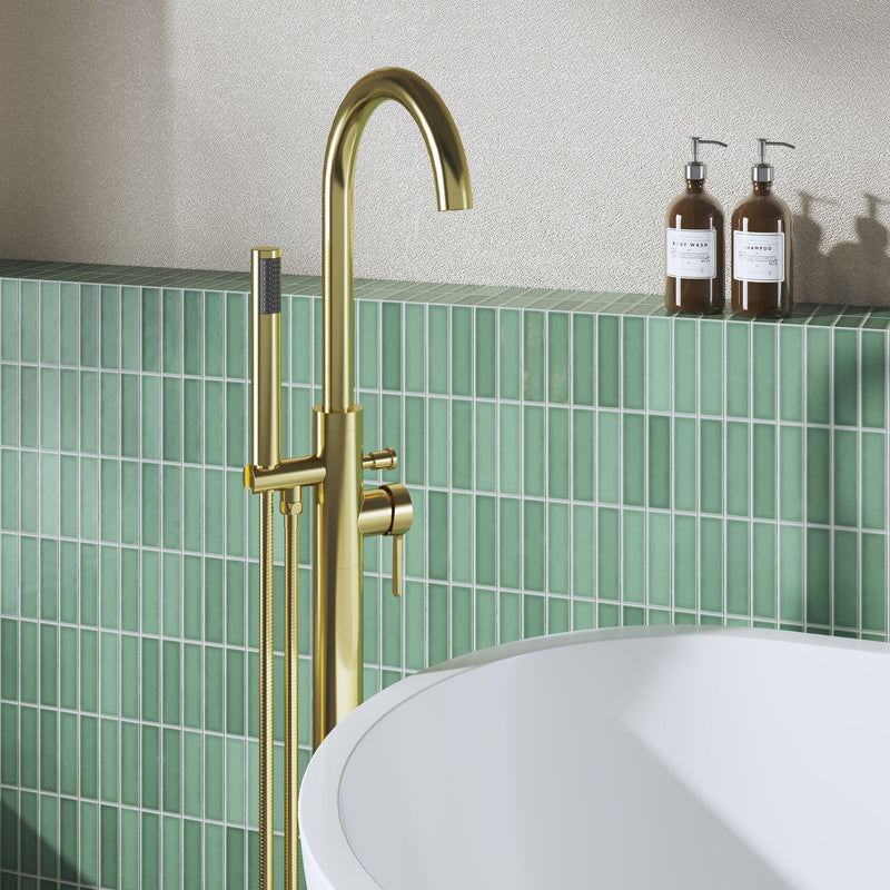 Nuie Aztec Freestanding Bath Shower Mixer Brushed Brass lifestyle image