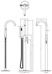 Nuie Aztec Freestanding Bath Shower Mixer Chrome dimensions diagram CLX321