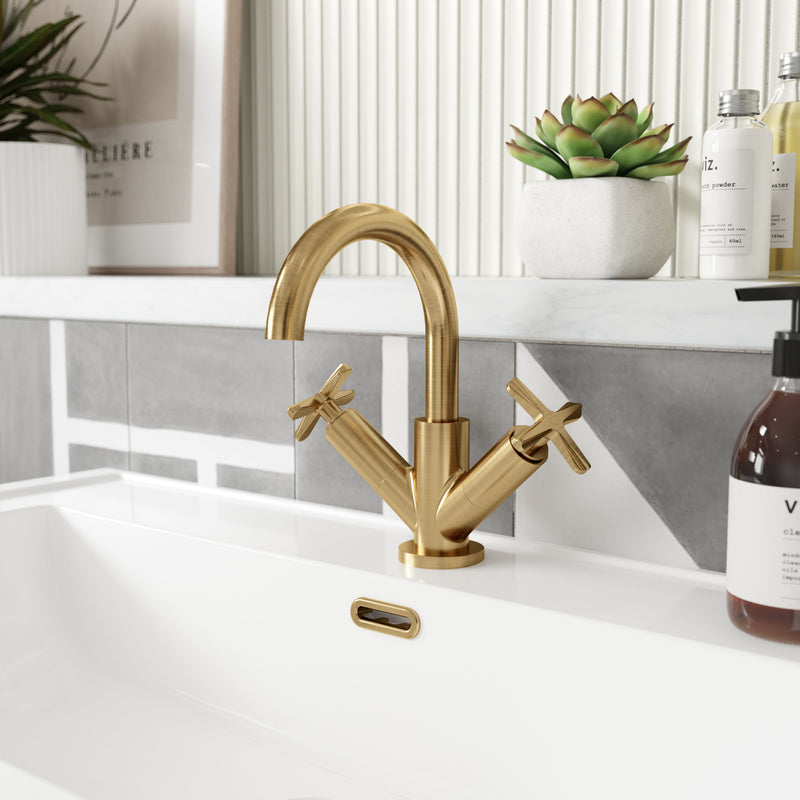 Nuie Aztec Mono Basin Mixer Brushed Brass lifestyle image