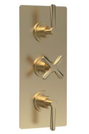 Nuie Aztec Triple Concealed Thermostatic Shower Valve 2 Outlet Brushed Brass CLL8211