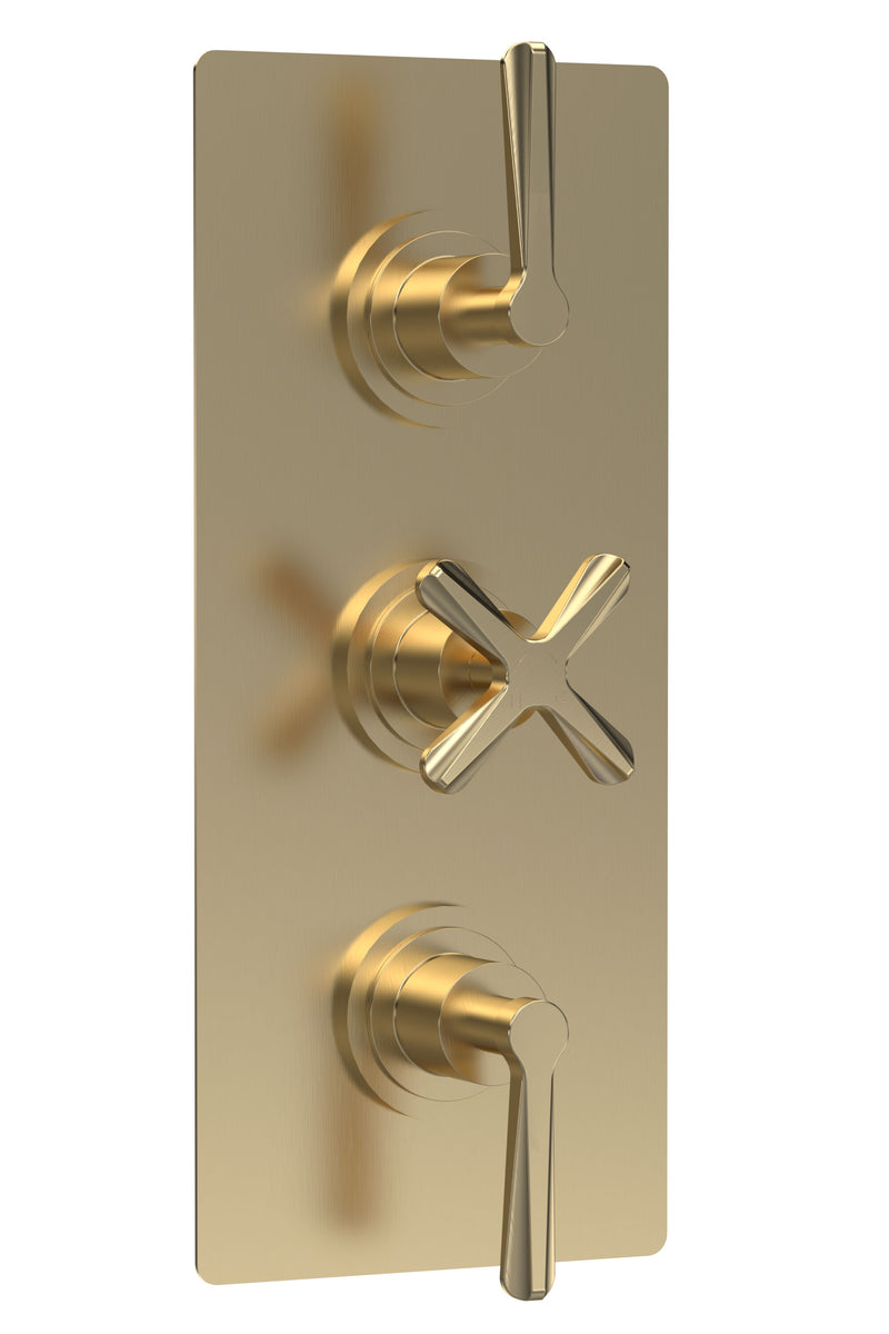Nuie Aztec Triple Concealed Thermostatic Shower Valve with Diverter 3 Outlet Brushed Brass CLL8023