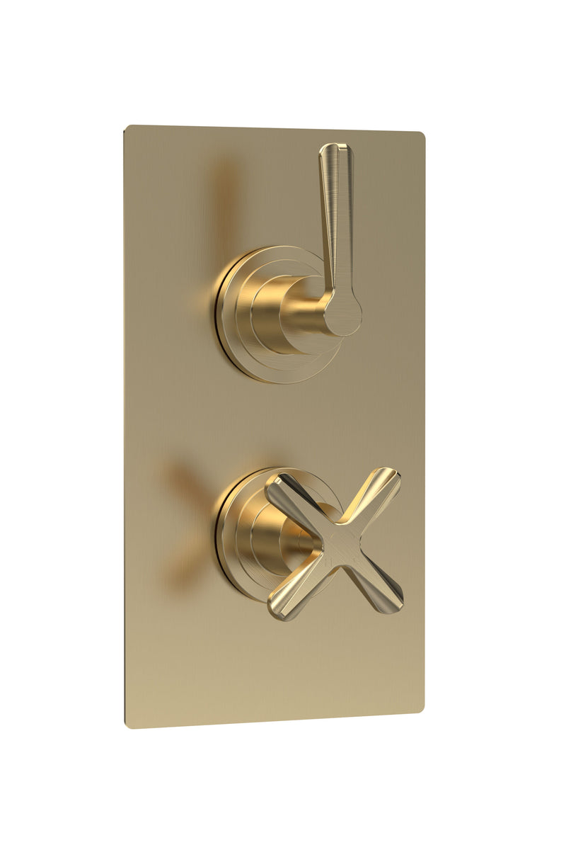 Nuie Aztec Twin Concealed Thermostatic Shower Valve 1 Outlet Brushed Brass CLL8210
