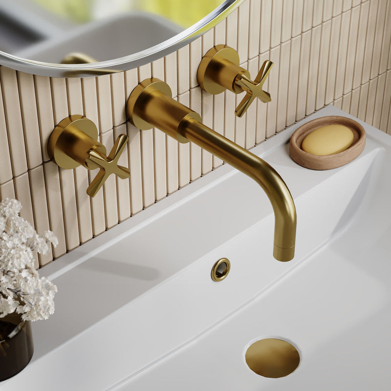 Nuie Aztec Wall Mounted Basin Mixer Brushed Brass lifestyle image