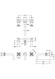 Nuie Aztec Wall Mounted Basin Mixer Chrome dimensions diagram CLX317