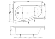 Nuie B-Shaped Shower Bath with Legs (All Sizes) line drawing