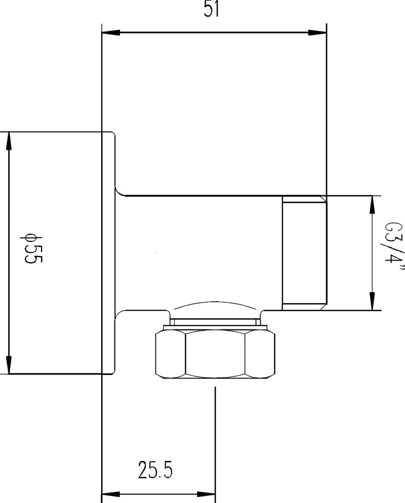 Nuie Backplate Elbow Unions for Bar Shower Valves Chrome (A312) line drawing