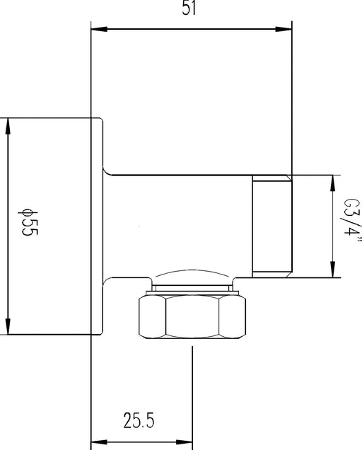 Nuie Backplate Elbow Unions for Bar Shower Valves Chrome (A312) line drawing