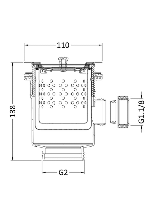 Nuie Basket Strainer Sink Waste Polished Stainless Steel (WE315) line drawing