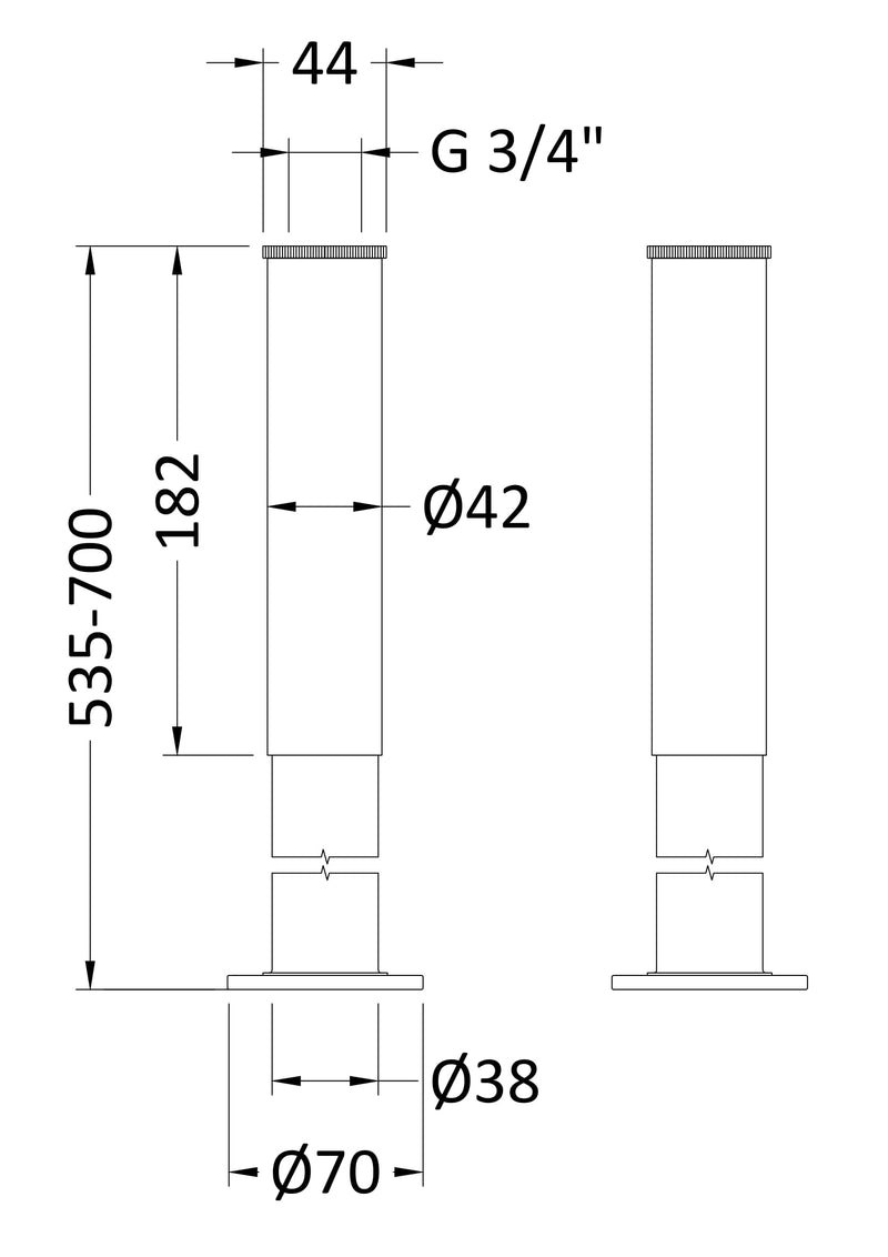 Nuie Bath Legs with Adjustable Shrouds Chrome (DA314) line drawing