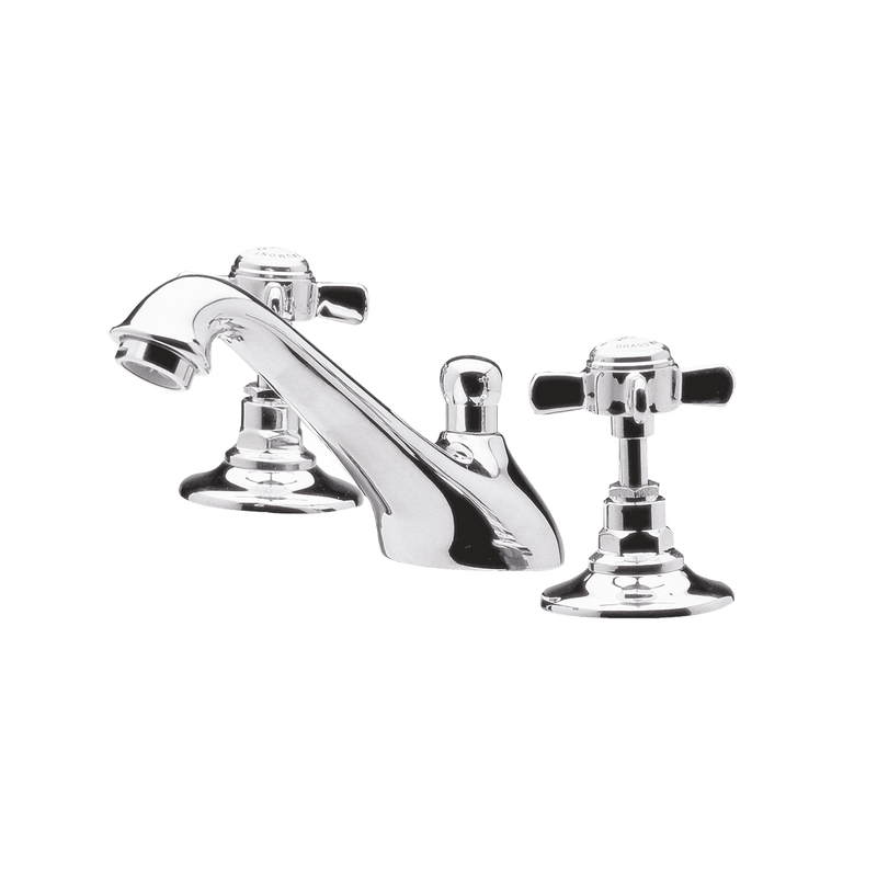 Nuie Beaumont 3 Tap Hole Basin Mixer with Pop Up Waste in chrome with crosshead handles (I307X)
