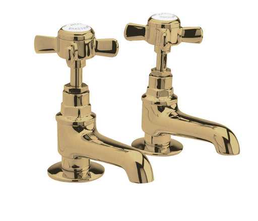 Nuie Beaumont Basin Taps (Pair) in brushed brass with crosshead handles (I821XE)