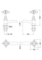 Nuie Beaumont Basin Taps (Pair) dimensioned technical drawing (I321XE)