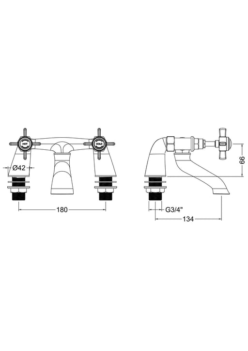 Nuie Beaumont Bath Filler dimensioned technical drawing (I828X)