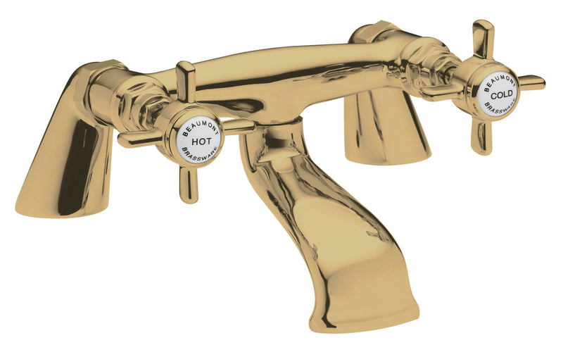 Nuie Beaumont Bath Filler in brushed brass with crosshead handles (I828X)