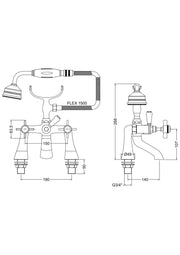 Nuie Beaumont 1/2" Bath Shower Mixer dimensioned technical drawing (I804X)
