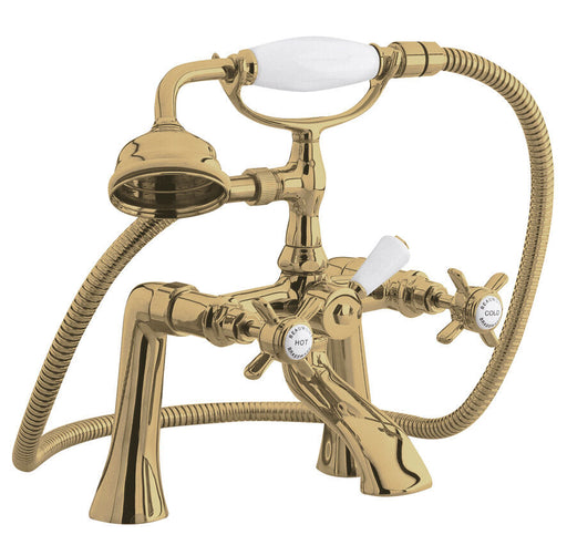 Nuie Beaumont 1/2" Bath Shower Mixer in brushed brass with crosshead handles (I804X)