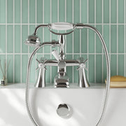 Nuie Beaumont 1/2" Bath Shower Mixer in chrome lifestyle bathroom setting (I304X)