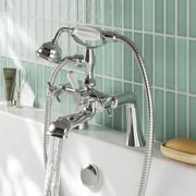 Nuie Beaumont 1/2" Bath Shower Mixer in chrome lifestyle bathroom setting (I304X)