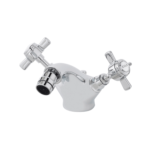 Nuie Beaumont Bidet Mixer with Pop Up Waste in chrome with crosshead handles (I306X)