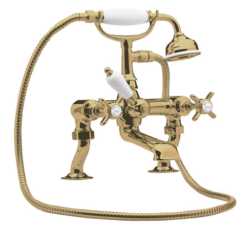 Nuie Beaumont Luxury 3/4" Cranked Bath Shower Mixer in brushed brass with crosshead handles (I803X)