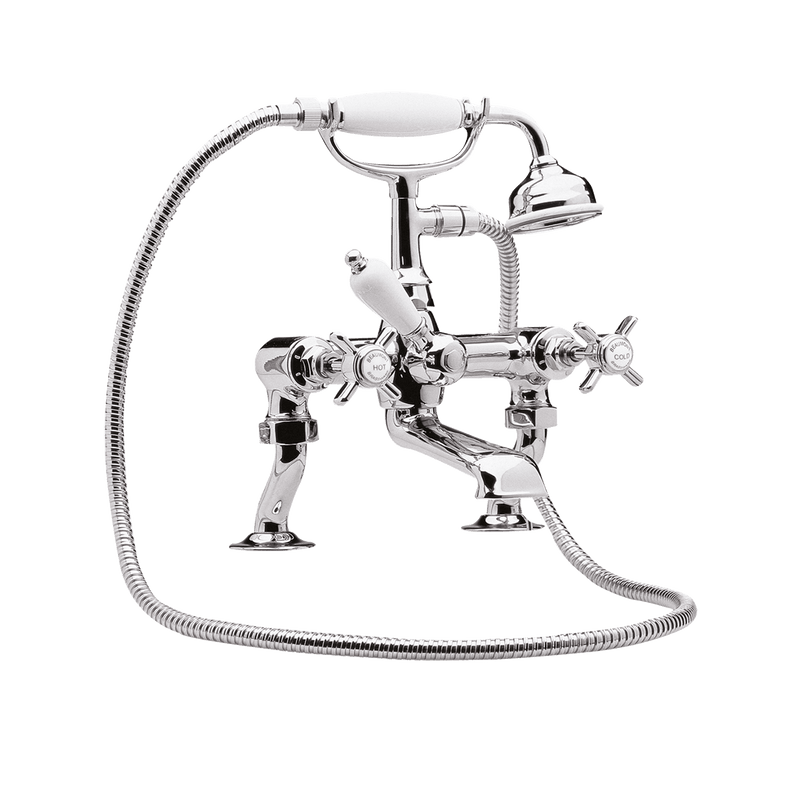 Nuie Beaumont Luxury 3/4" Cranked Bath Shower Mixer in chrome with crosshead handles (I303X)