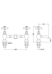 Nuie Beaumont Luxury Basin Mixer dimensioned technical drawing (I315X)