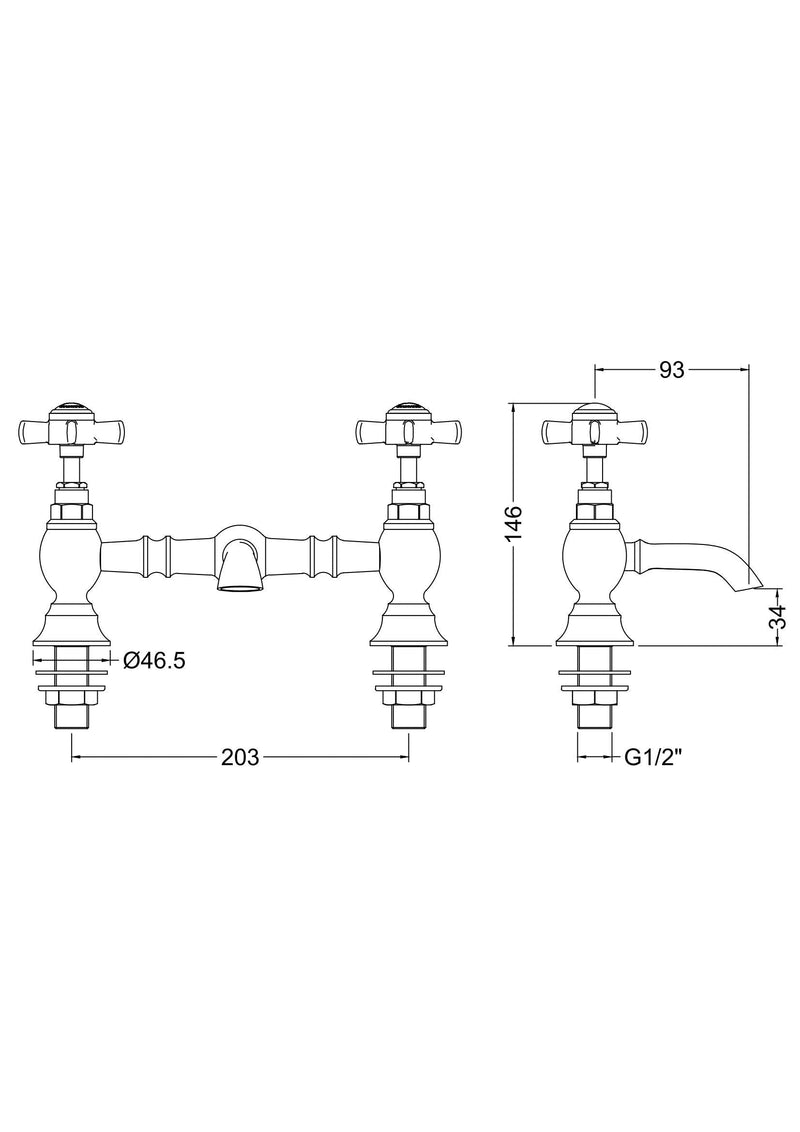 Nuie Beaumont Luxury Basin Mixer dimensioned technical drawing (I315X)