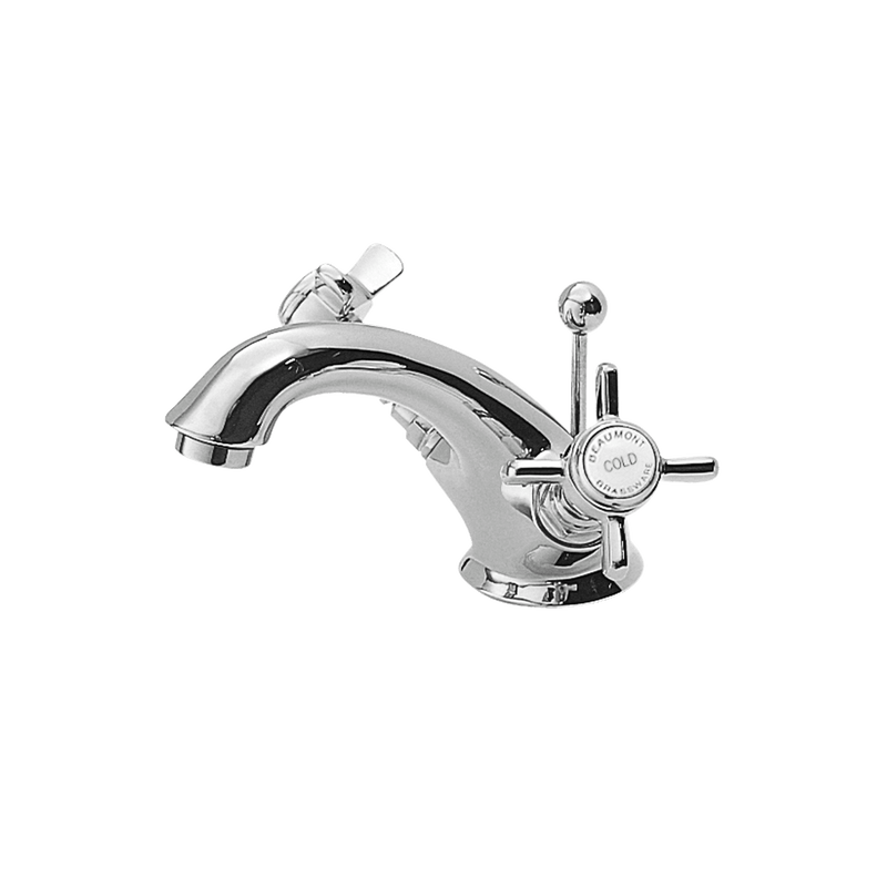 Nuie Beaumont Luxury Mono Basin Mixer with Pop Up Waste in chrome with crosshead handles (I305X)