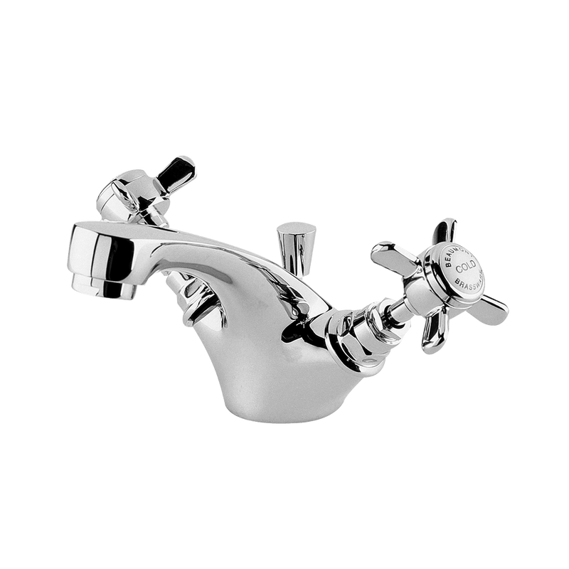Nuie Beaumont Mono Basin Mixer with Pop Up Waste in chrome with crosshead handles (I345X)