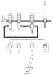 Nuie Binsey 4 Tap Hole Deck Mounted Bath Shower Mixer No Spout Chrome dimensions diagram BIN334