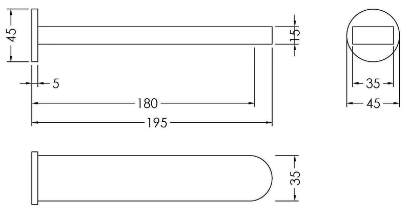 Nuie Binsey Bath Spout Chrome dimensions diagram BIN300