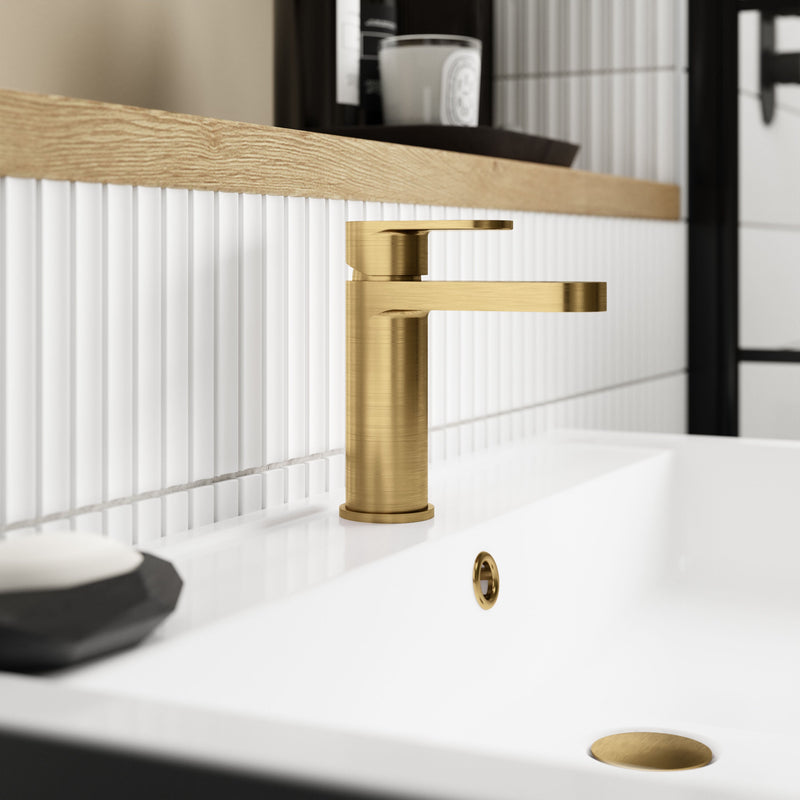 Nuie Binsey Mono Basin Mixer With Push Button Waste Brushed Brass lifestyle image