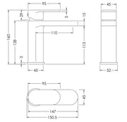 Nuie Binsey Mono Basin Mixer With Push Button Waste Brushed Pewter dimensions diagram BIN705