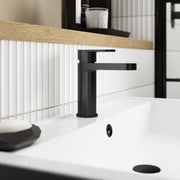 Nuie Binsey Mono Basin Mixer With Push Button Waste Matt Black lifestyle image