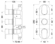 Nuie Binsey Triple Thermostatic Shower Valve Chrome dimensions diagram BINTR02