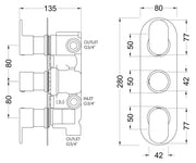 Nuie Binsey Triple Thermostatic Shower Valve With Diverter Chrome dimensions diagram BINTR03