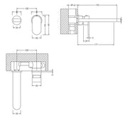 Nuie Binsey Wall Mounted Basin Mixer 2 Tap Hole Chrome dimensions diagram BIN381
