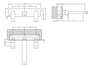 Nuie Binsey Wall Mounted Basin Mixer 3 Tap Hole With Plate Chrome dimensions diagram BIN350